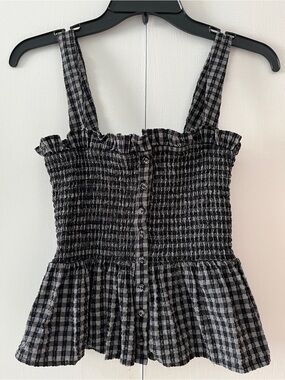 Forever 21 Black & White Smocked Plaid Tank